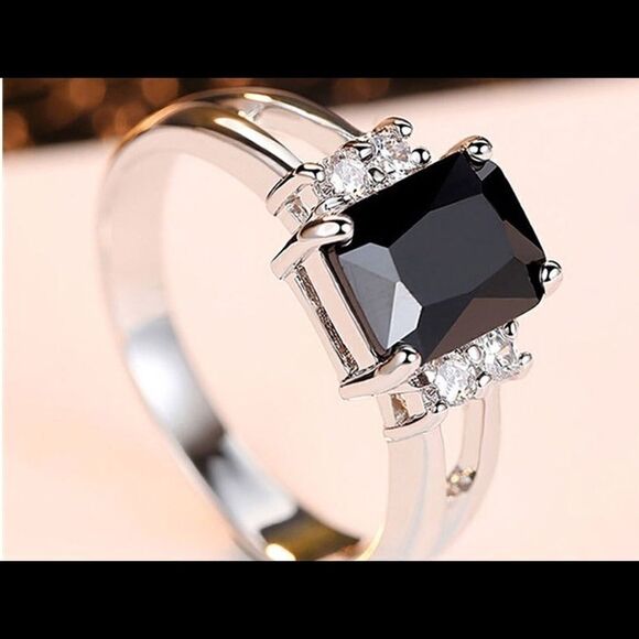 18k White Gold PLATED Black CZ  Ring - Picture 4 of 4
